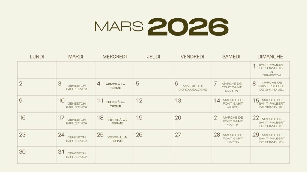 calendrier 2026 minimaliste simple olive beige